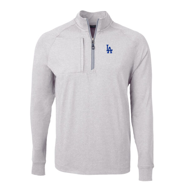 Men's Cutter & Buck Heather Gray Los Angeles Dodgers Big & Tall Adapt Eco Knit Stretch Recycled Quarter-Zip Pullover Top - Image 3