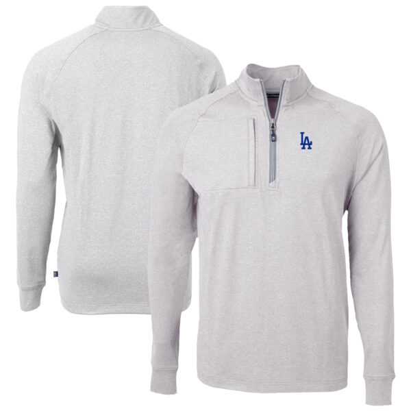Men's Cutter & Buck Heather Gray Los Angeles Dodgers Big & Tall Adapt Eco Knit Stretch Recycled Quarter-Zip Pullover Top