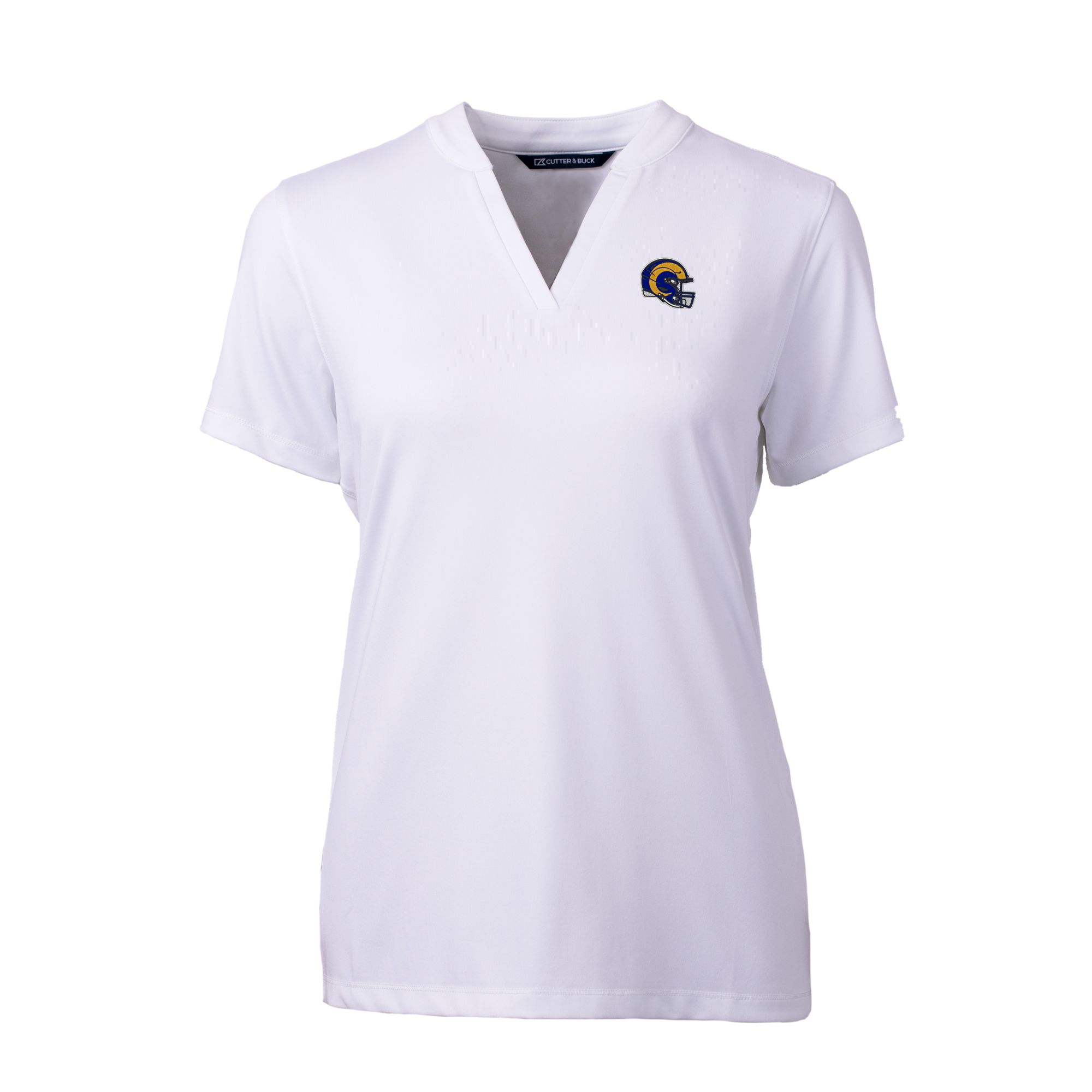 Women's Cutter & Buck White Los Angeles Rams Helmet Logo DryTec Forge Stretch V-Neck Blade Top - Image 3