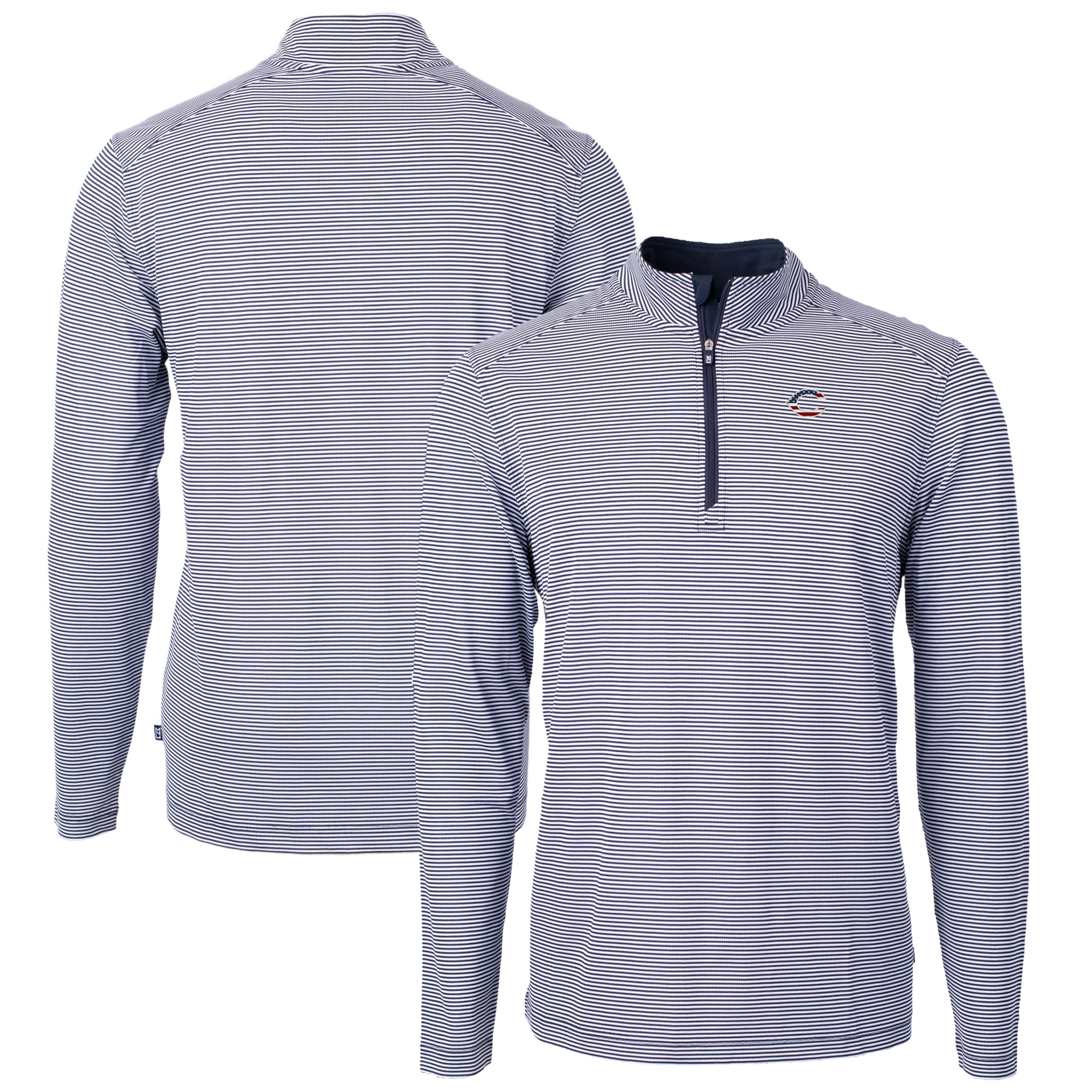 Men's Cutter & Buck Navy Cincinnati Reds Americana Logo Big & Tall Virtue Eco Pique Recycled Quarter-Zip Pullover Top - Image 5