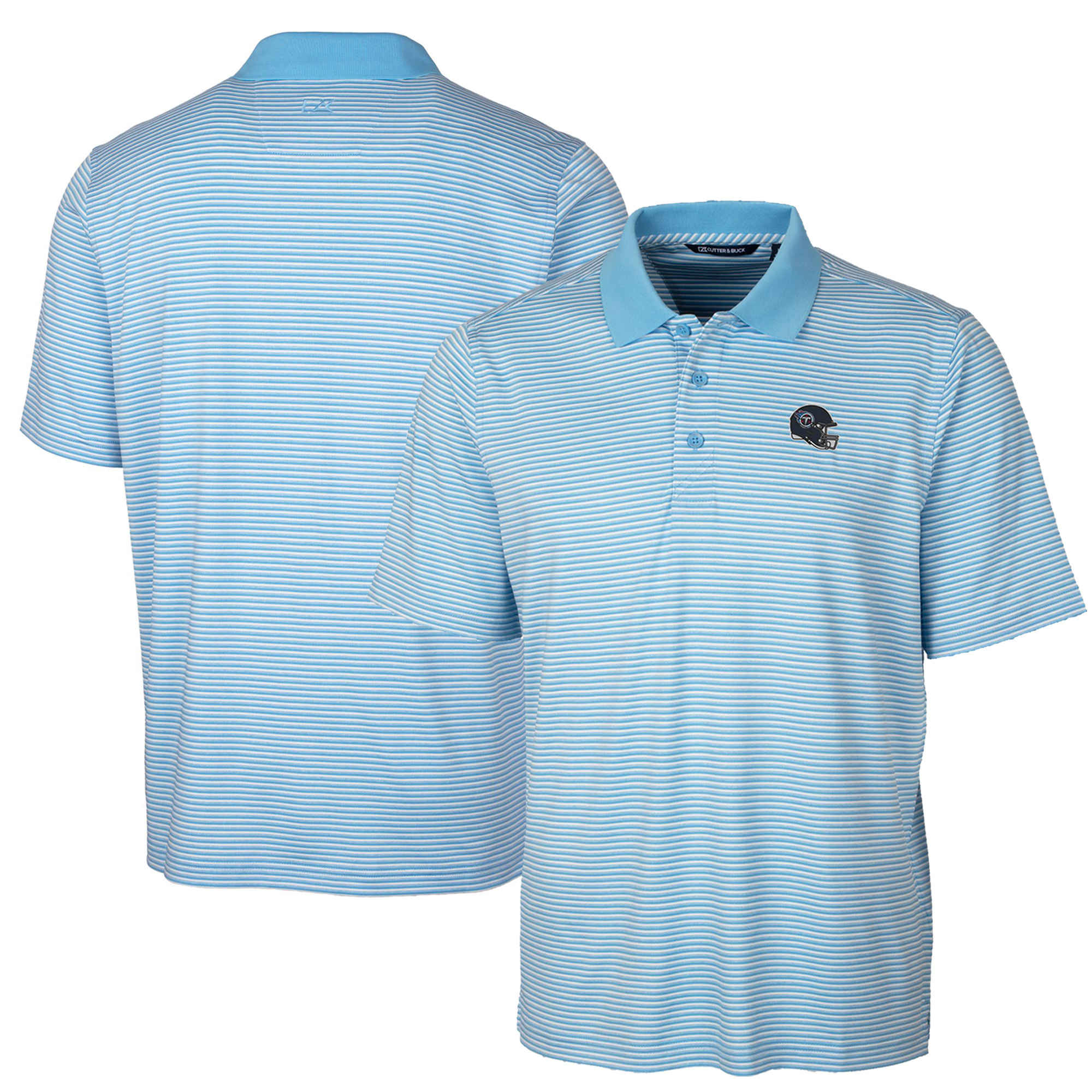 Men's Cutter & Buck Light Blue Tennessee Titans Helmet Forge Tonal Stripe Stretch Polo