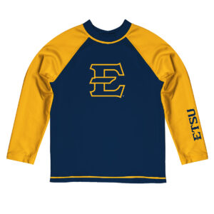 Youth Vive La Fete  Navy/Gold ETSU Buccaneers Solid Contrast Contrast Rash Guard