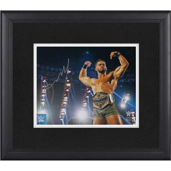 Austin Theory WWE Autographed Framed 8" x 10" Flexing with Title Photograph