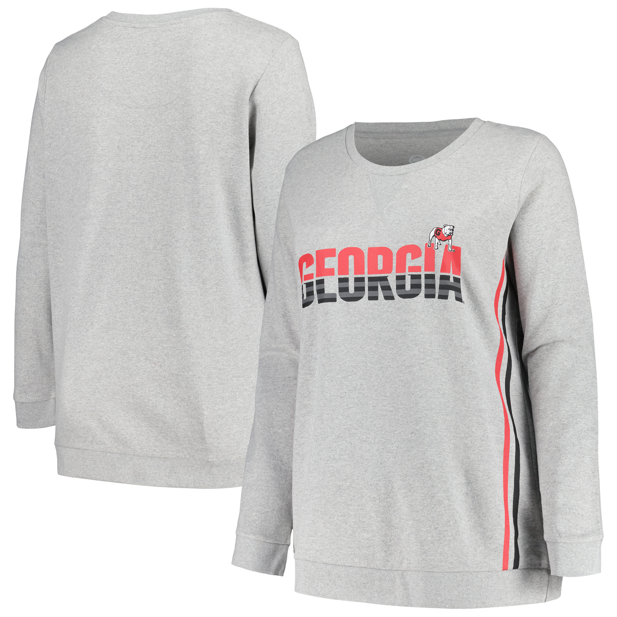 Women's Profile Heather Gray Georgia Bulldogs Plus Size Side Stripe Fleece Pullover Sweatshirt - Image 2