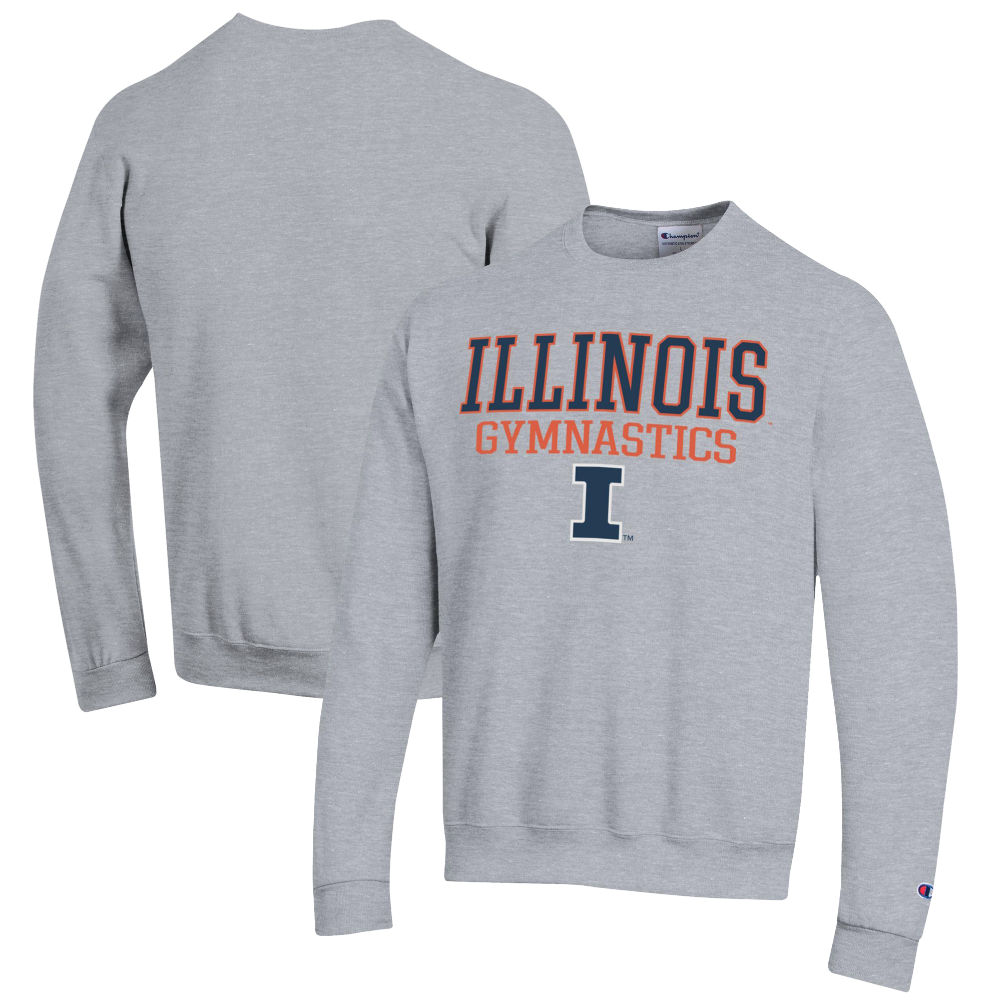 Men's Champion Gray Illinois Fighting Illini Gymnastics Stack Powerblend Pullover Sweatshirt