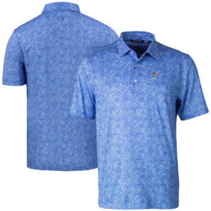 Men's Cutter & Buck  Blue Kansas Jayhawks Alumni Logo Pike Constellation Print Stretch Polo
