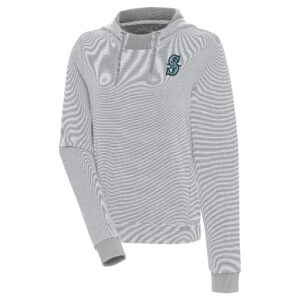 Women's Antigua  Gray/White Seattle Mariners Axe Bunker Tri-Blend Pullover Hoodie