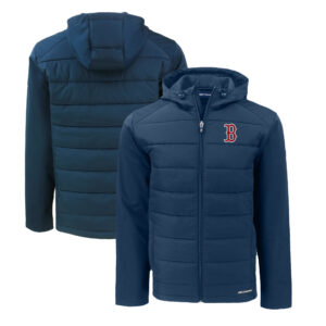 Men's Cutter & Buck Navy Boston Red Sox Big & Tall Evoke Hybrid Eco Softshell Recycled Full-Zip Hoodie
