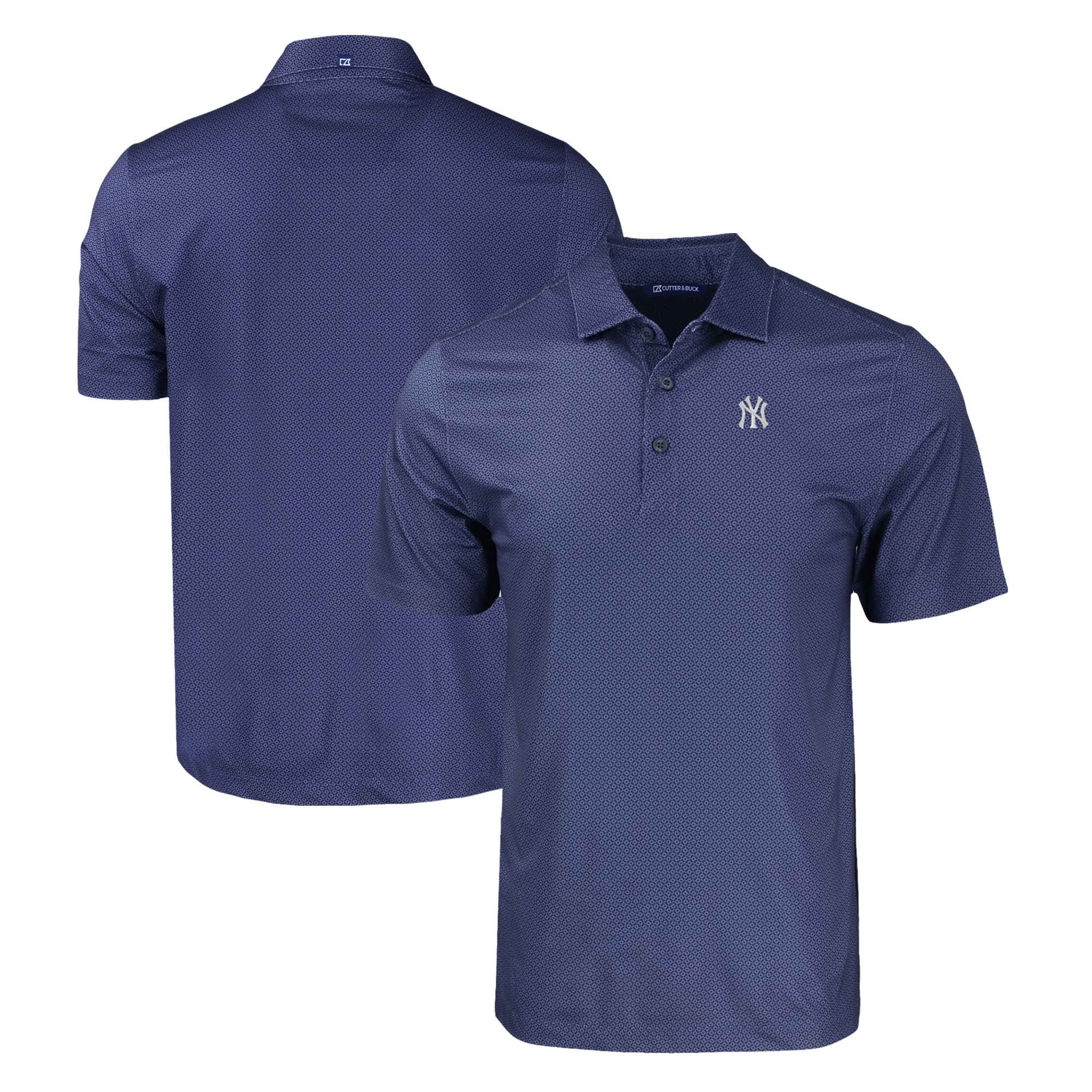 Men's Cutter & Buck Navy New York Yankees Pike Eco Tonal Geo Print Stretch Recycled Polo