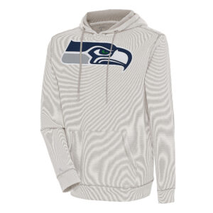 Men's Antigua  Oatmeal/White Seattle Seahawks Axe Bunker Tri-Blend Pullover Hoodie
