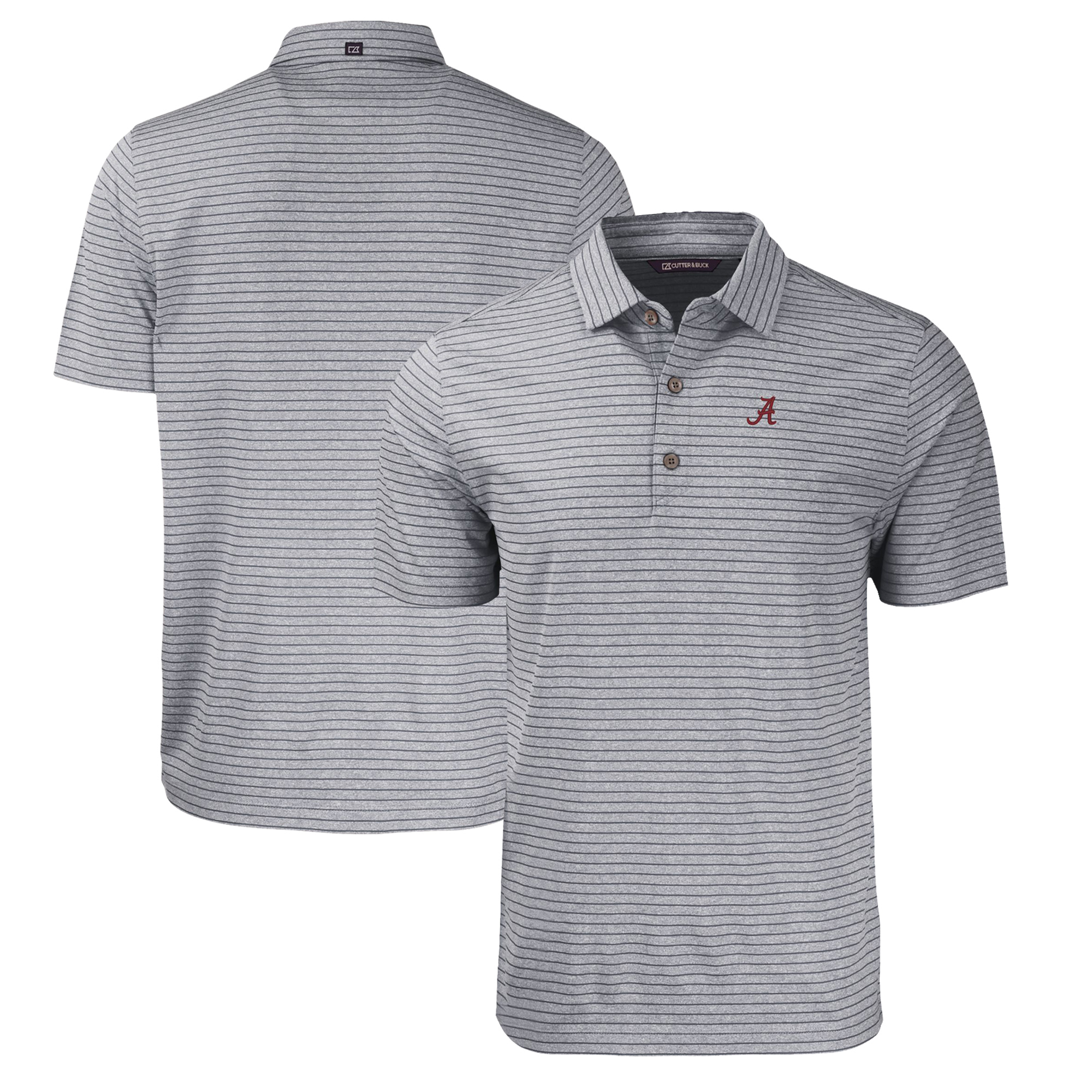 Men's Cutter & Buck Heather Black Alabama Crimson Tide Big & Tall Forge Eco Stripe Stretch Recycled Polo