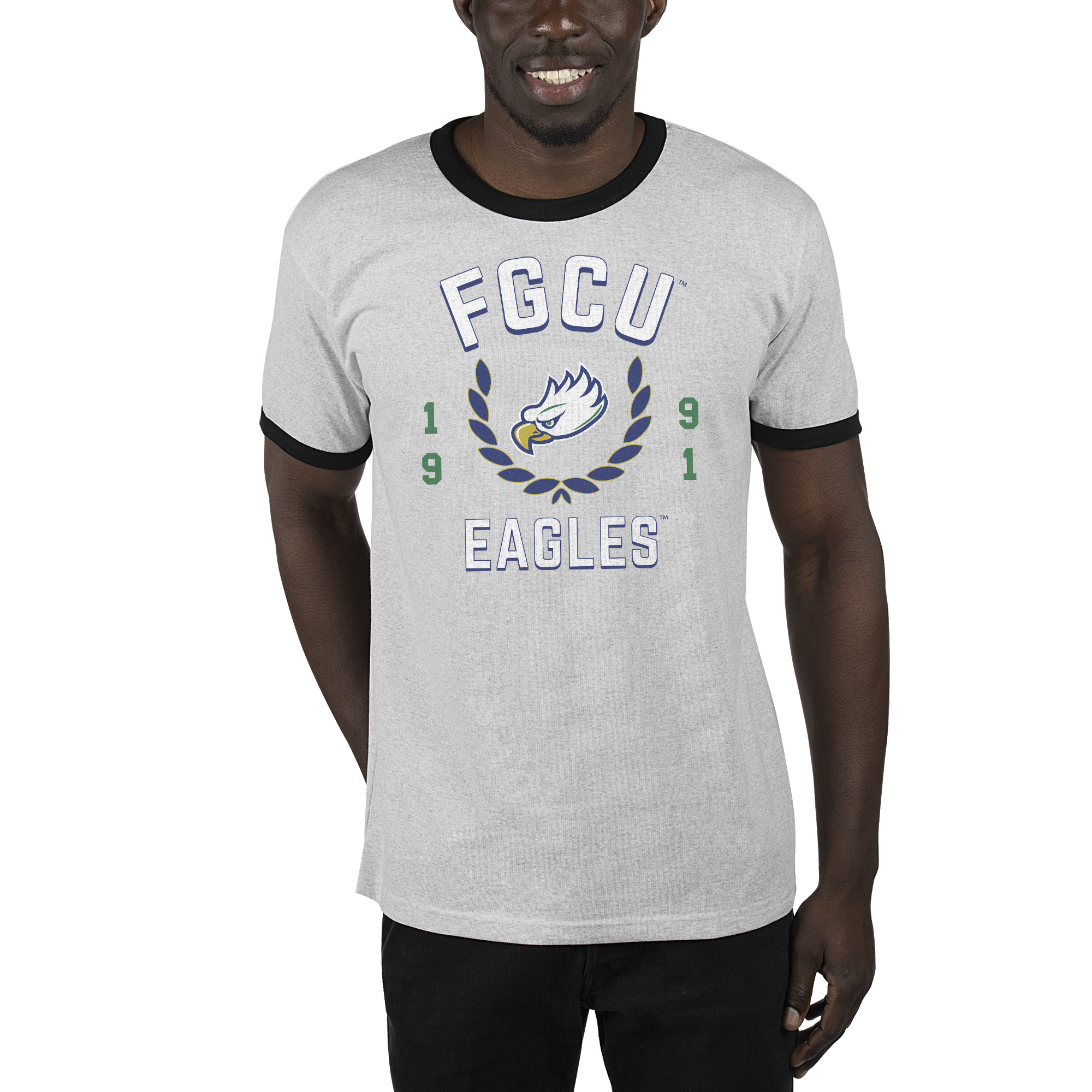 Men's Uscape Apparel Ash/Black Florida Gulf Coast Eagles Renew Ringer T-Shirt