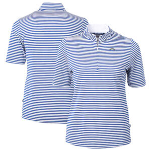 Women's Cutter & Buck  Blue Los Angeles Chargers  DryTec Virtue Eco Pique Stripe Recycled Polo