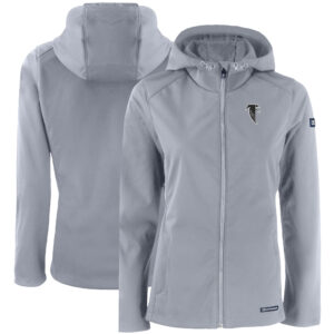 Women's Cutter & Buck Gray Atlanta Falcons Evoke Eco Softshell Recycled Full-Zip Hooded Jacket