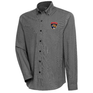 Men's Antigua  Black Florida Panthers Compression Tri-Blend Button-Down Shirt