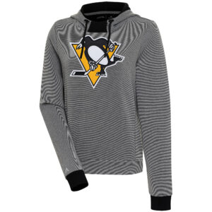 Women's Antigua  Black Pittsburgh Penguins Axe Bunker Tri-Blend Pullover Hoodie