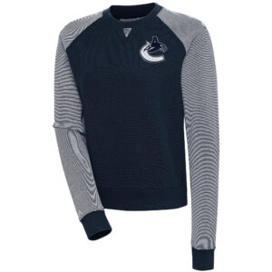 Women's Antigua  Navy/White Vancouver Canucks Flier Bunker Pullover Sweatshirt