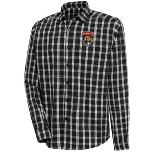 Men's Antigua  Black Florida Panthers Carry Tri-Blend Button-Down Long Sleeve Shirt
