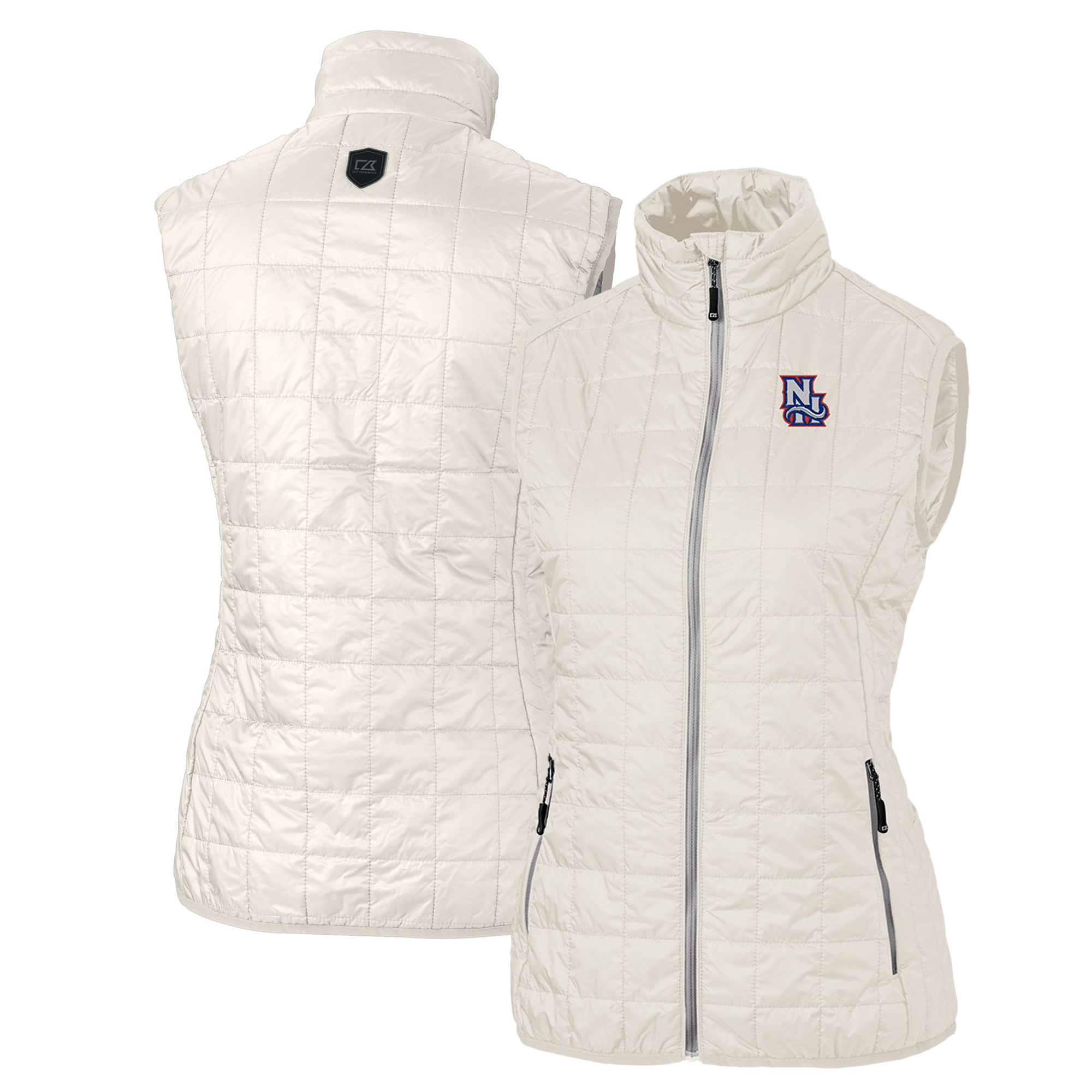 Women's Cutter & Buck Oatmeal New Hampshire Fisher Cats Rainier PrimaLoft Eco Insulated Full-Zip Puffer Vest - Image 2