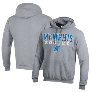 Men's Champion Heather Gray Memphis Tigers Soccer Stack Logo Powerblend Pullover Hoodie