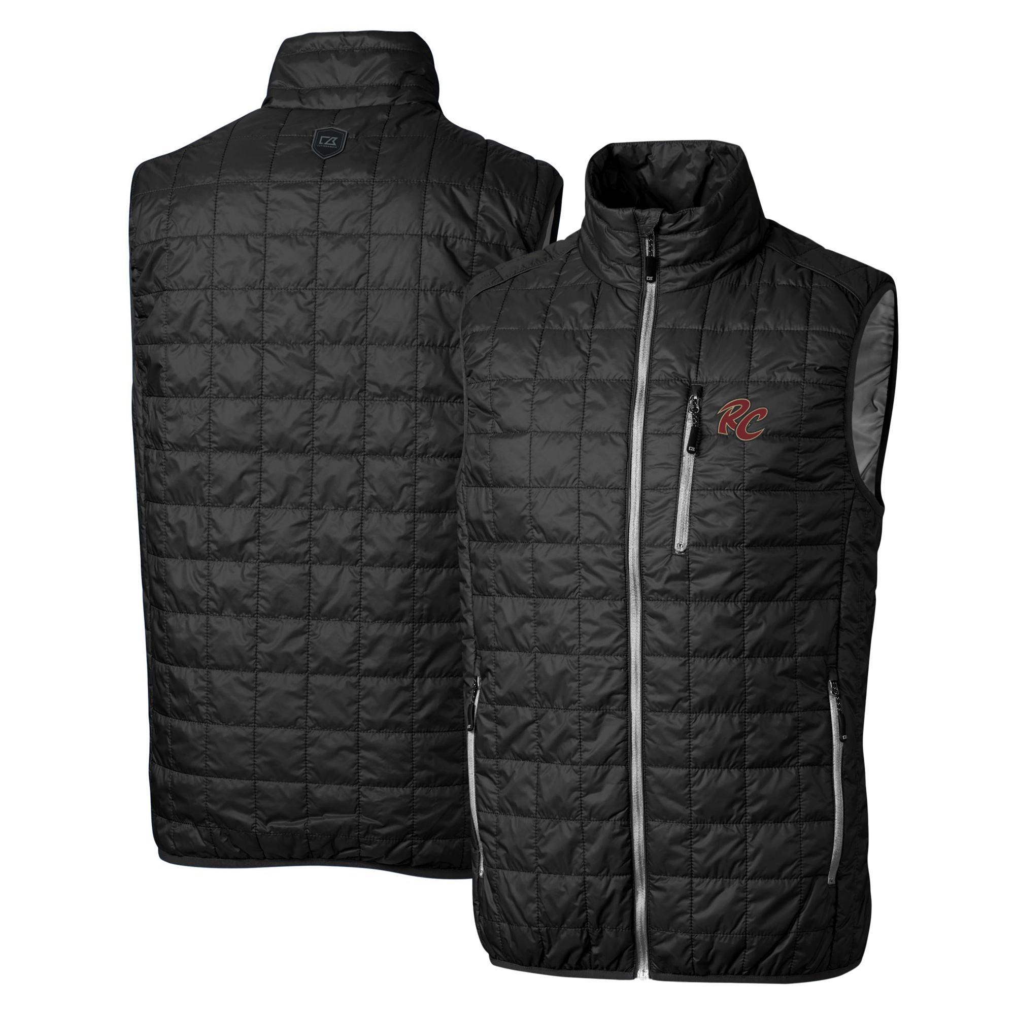 Men's Cutter & Buck Black Sacramento River Cats Rainier PrimaLoft Eco Insulated Full-Zip Puffer Vest