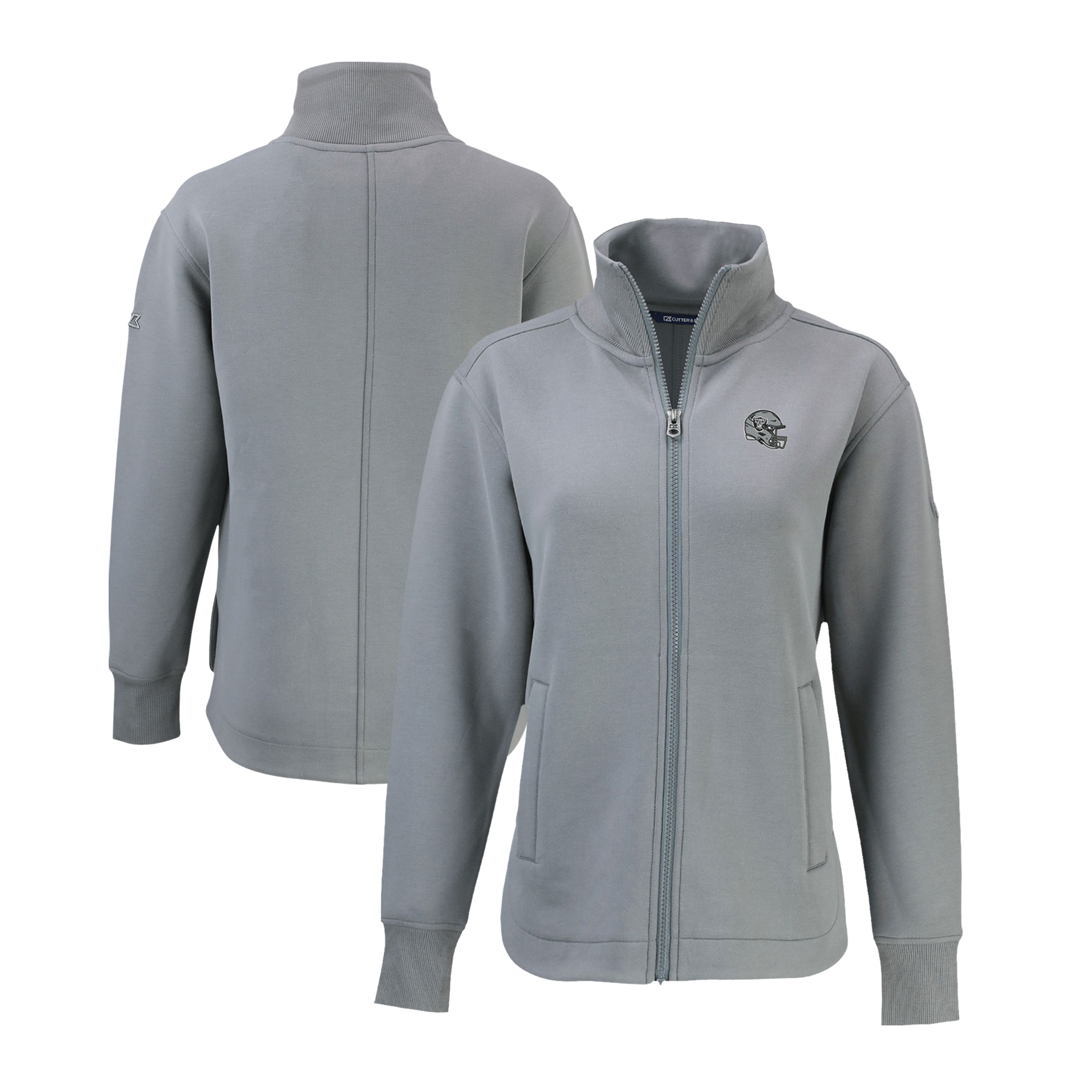 Women's Cutter & Buck Gray Las Vegas Raiders Helmet Logo Roam Eco Recycled Full-Zip Jacket