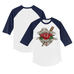 Infant Tiny Turnip White/Navy Cleveland Guardians Tattoo Rose 3/4-Sleeve Raglan T-Shirt