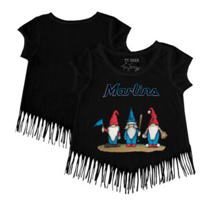 Girls Toddler Tiny Turnip Black Miami Marlins Gnomes Fringe T-Shirt
