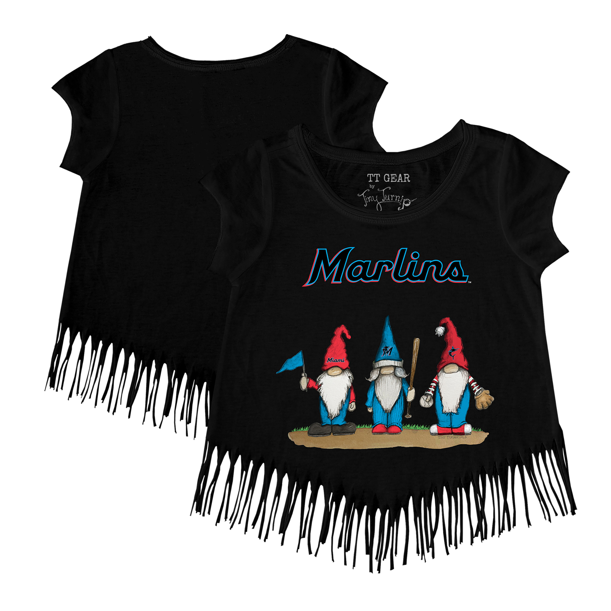 Girls Toddler Tiny Turnip Black Miami Marlins Gnomes Fringe T-Shirt