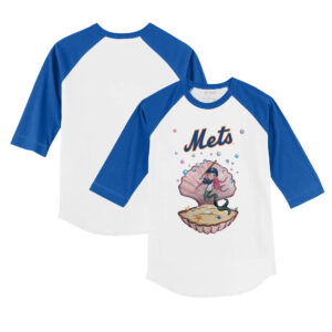 Youth Tiny Turnip White/Royal New York Mets Mermaid 3/4-Sleeve Raglan T-Shirt