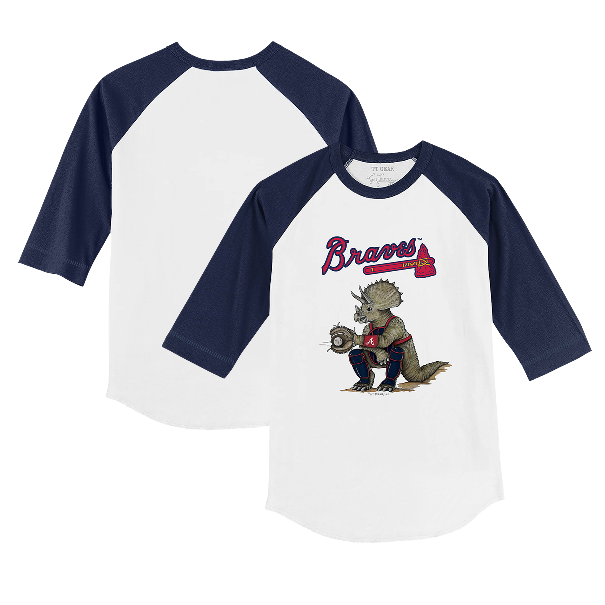 Youth Tiny Turnip White/Navy Atlanta Braves Triceratops 3/4-Sleeve Raglan T-Shirt - Image 8