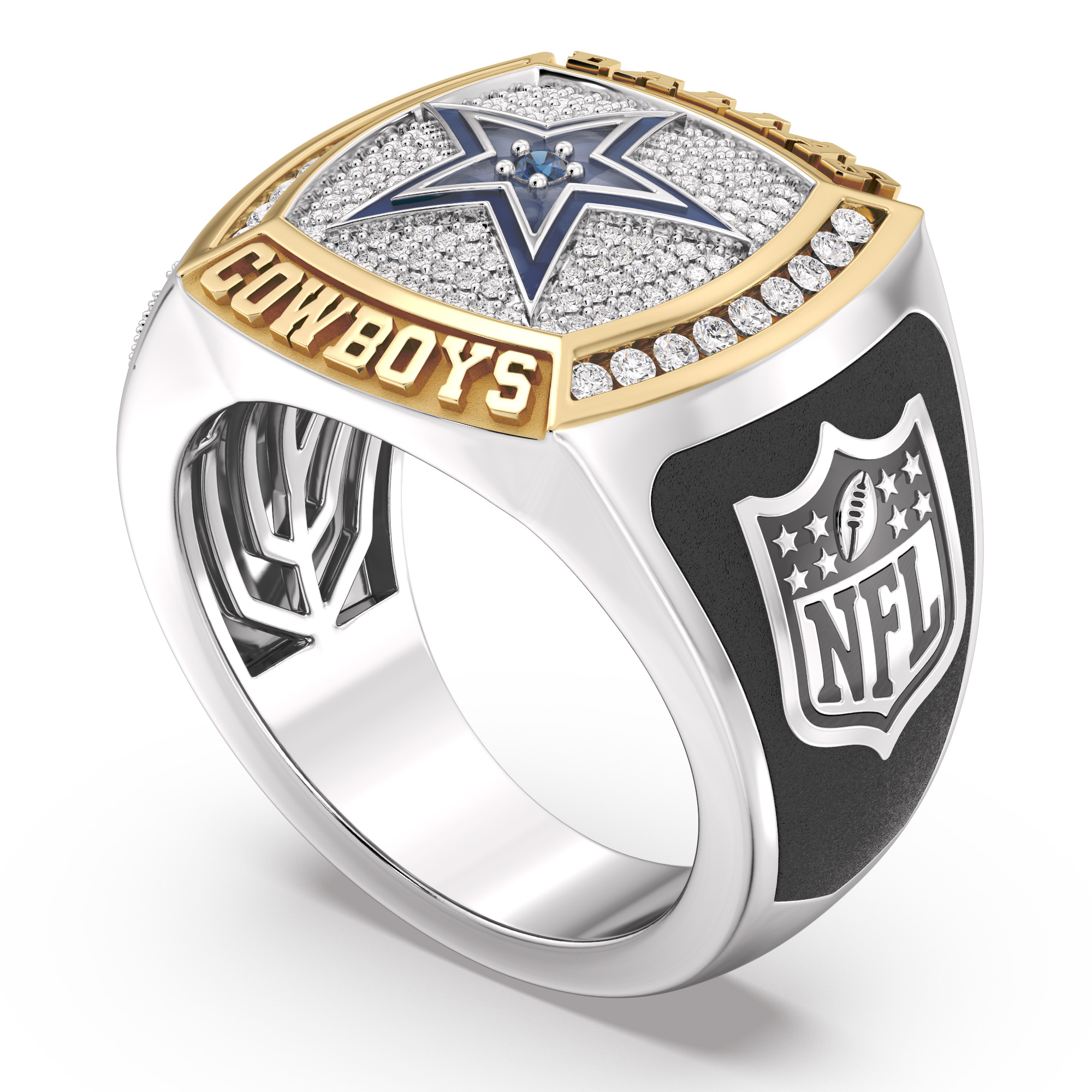 True Fan Dallas Cowboys 1/2 CTTW Diamond Two-Tone Yellow Gold and Sterling Silver Ring