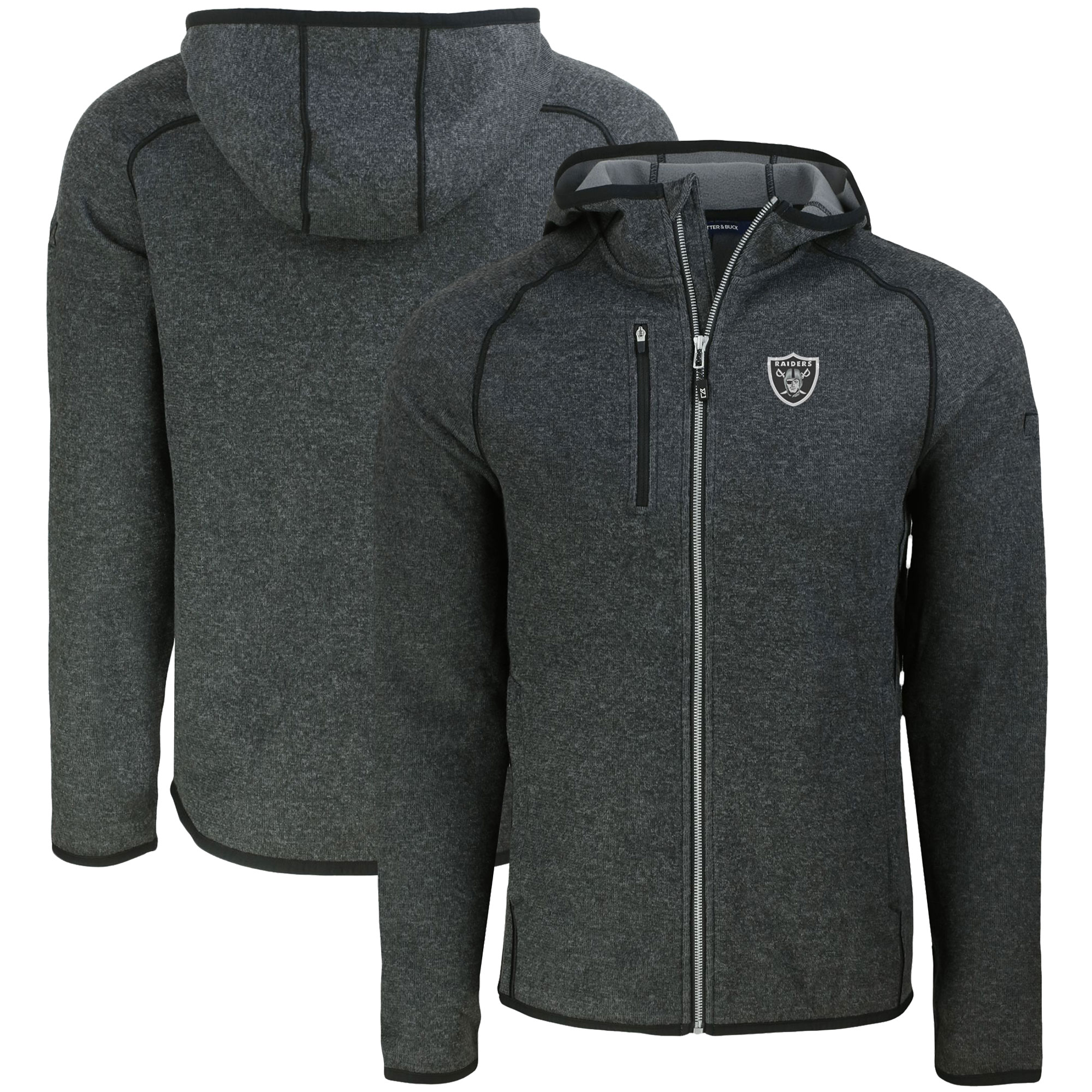 Men's Cutter & Buck Heather Charcoal Las Vegas Raiders Mainsail Full-Zip Hooded Jacket
