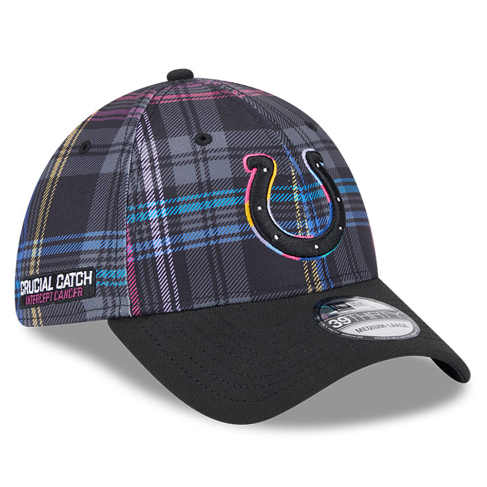 Men's New Era Black Indianapolis Colts 2024 NFL Crucial Catch Plaid 39THIRTY Flex Hat