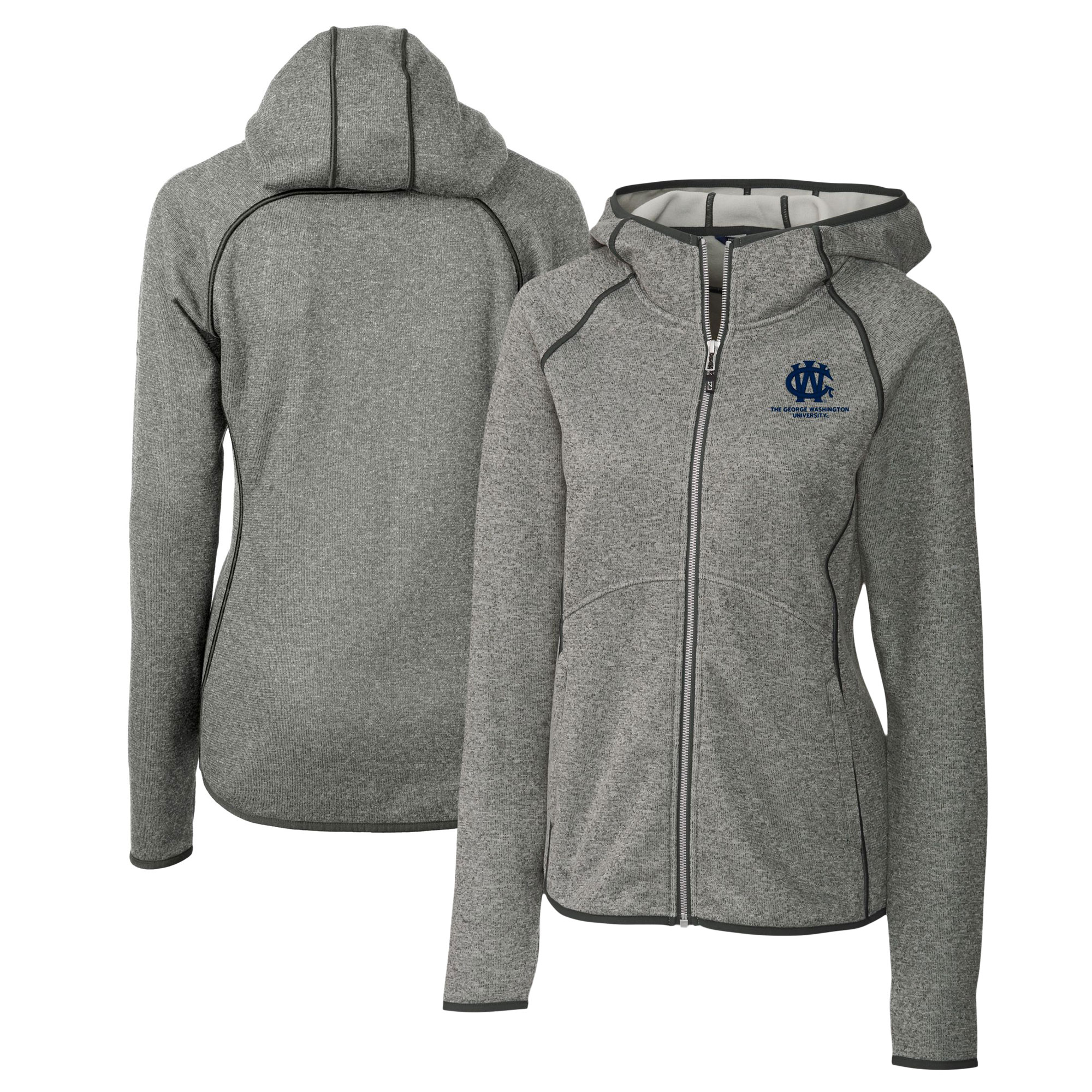 Women's Cutter & Buck Heather Gray George Washington University Vault Mainsail Full-Zip Hooded Jacket