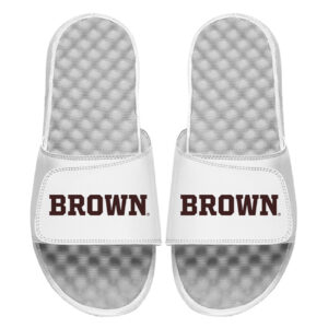 Youth ISlide White Brown Bears Wordmark Logo Slide Sandals