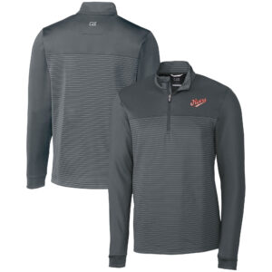 Men's Cutter & Buck  Gray Dayton Flyers Vault DryTec Traverse Stripe Stretch Quarter-Zip Pullover