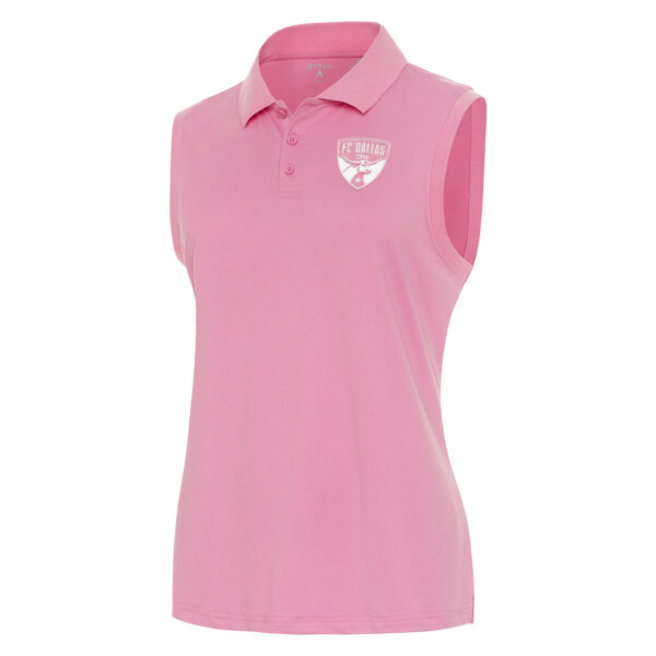 Women's Antigua Pink FC Dallas White Logo Sleeveless Recap Polo