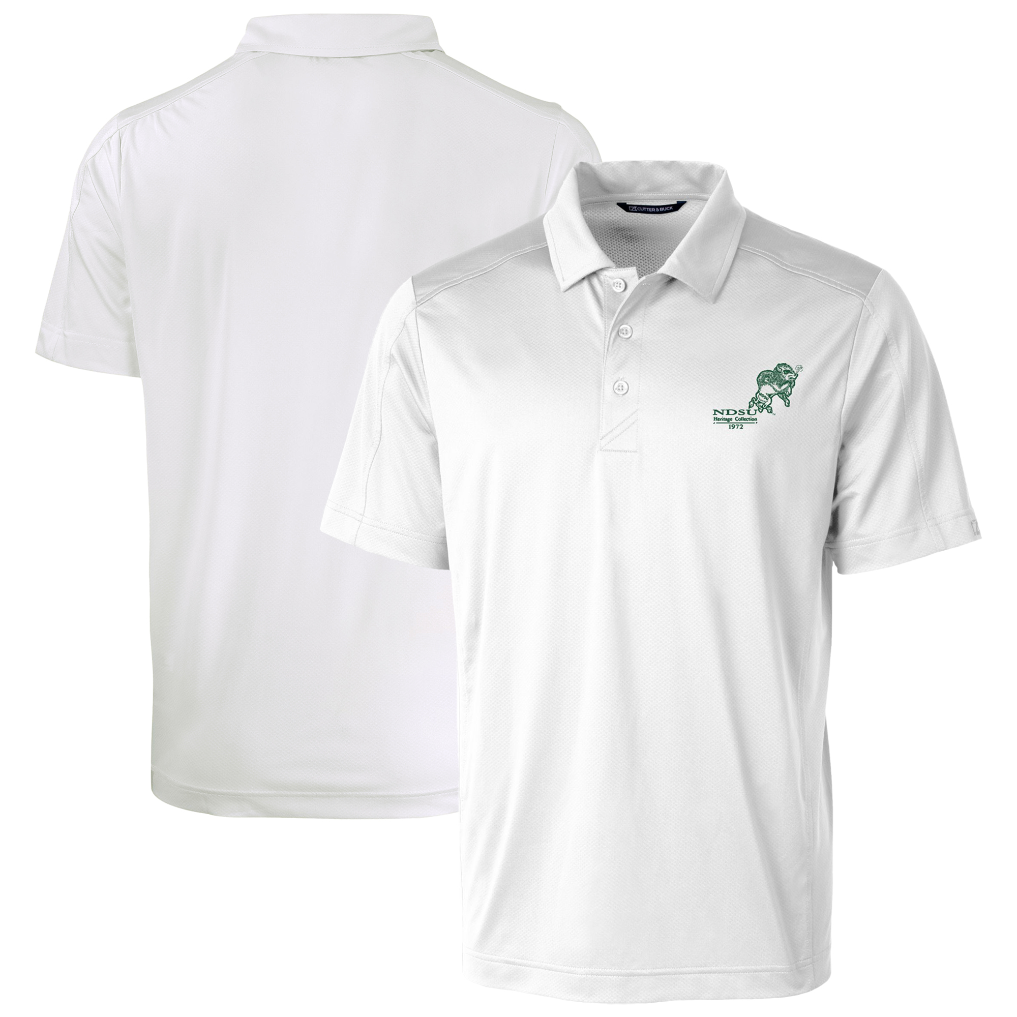 Men's Cutter & Buck White NDSU Bison Vintage Prospect Eco Textured Stretch DryTec Polo