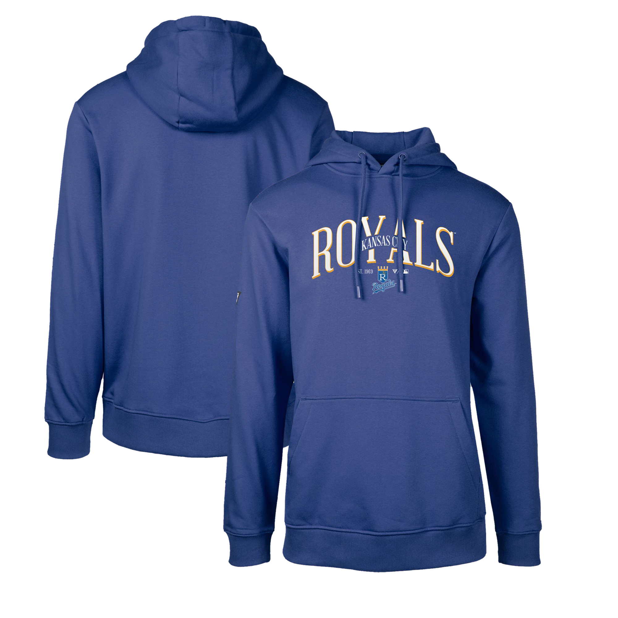 Men's Levelwear Royal Kansas City Royals Cooperstown Collection Podium Retro Spellout Pullover Hoodie - Image 2