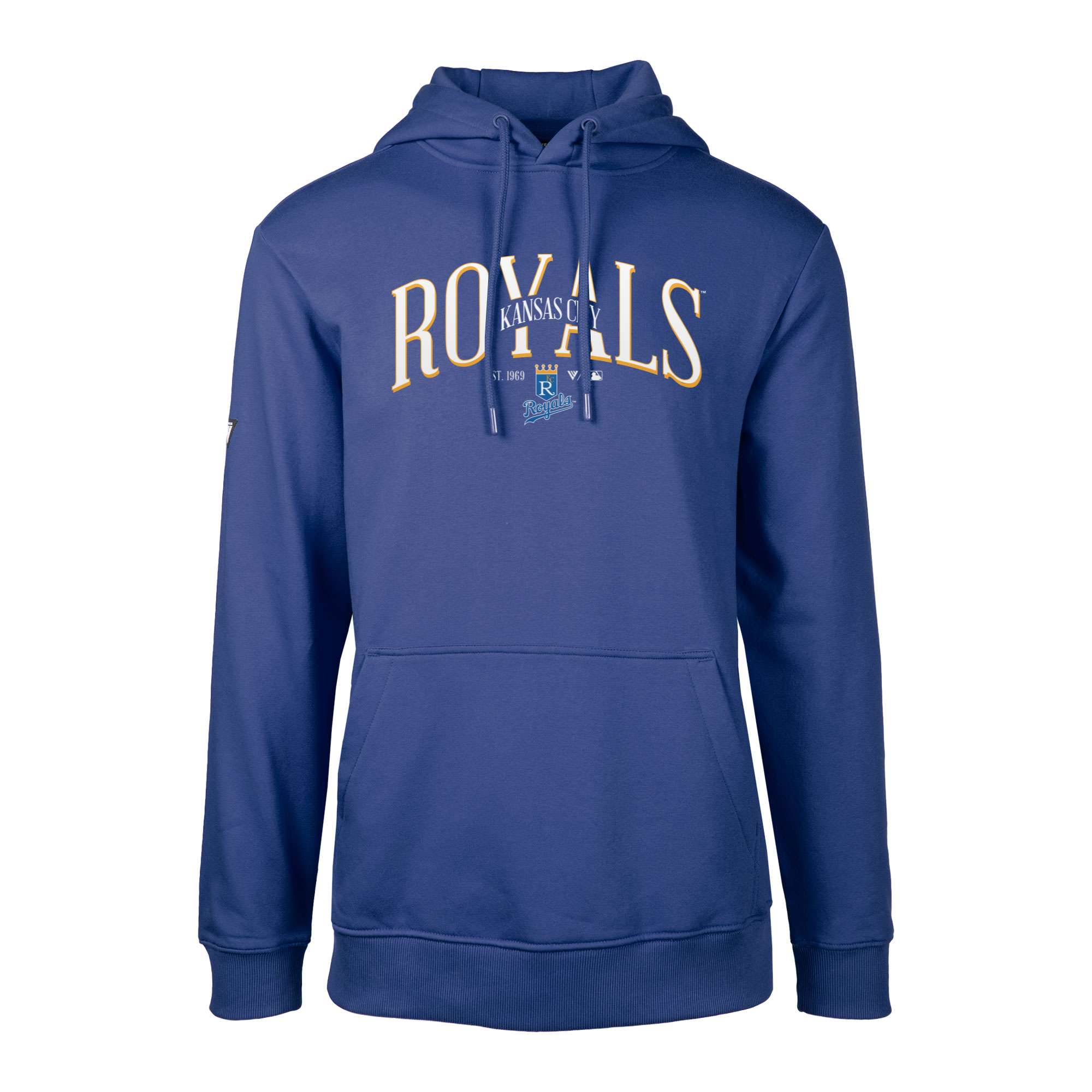 Men's Levelwear Royal Kansas City Royals Cooperstown Collection Podium Retro Spellout Pullover Hoodie - Image 3