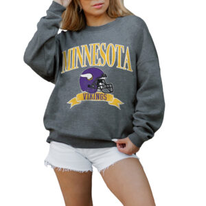 Women's Gameday Couture Charcoal Minnesota Vikings Seal The Deal Premium Fleece Drop Shoulder Pullover Sweatshirt