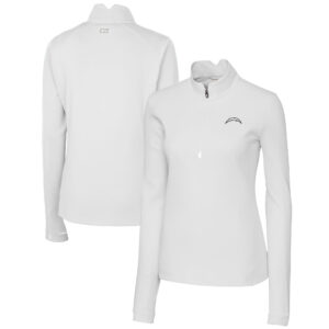 Women's Cutter & Buck White Los Angeles Chargers Traverse Stretch DryTec Quarter-Zip Top
