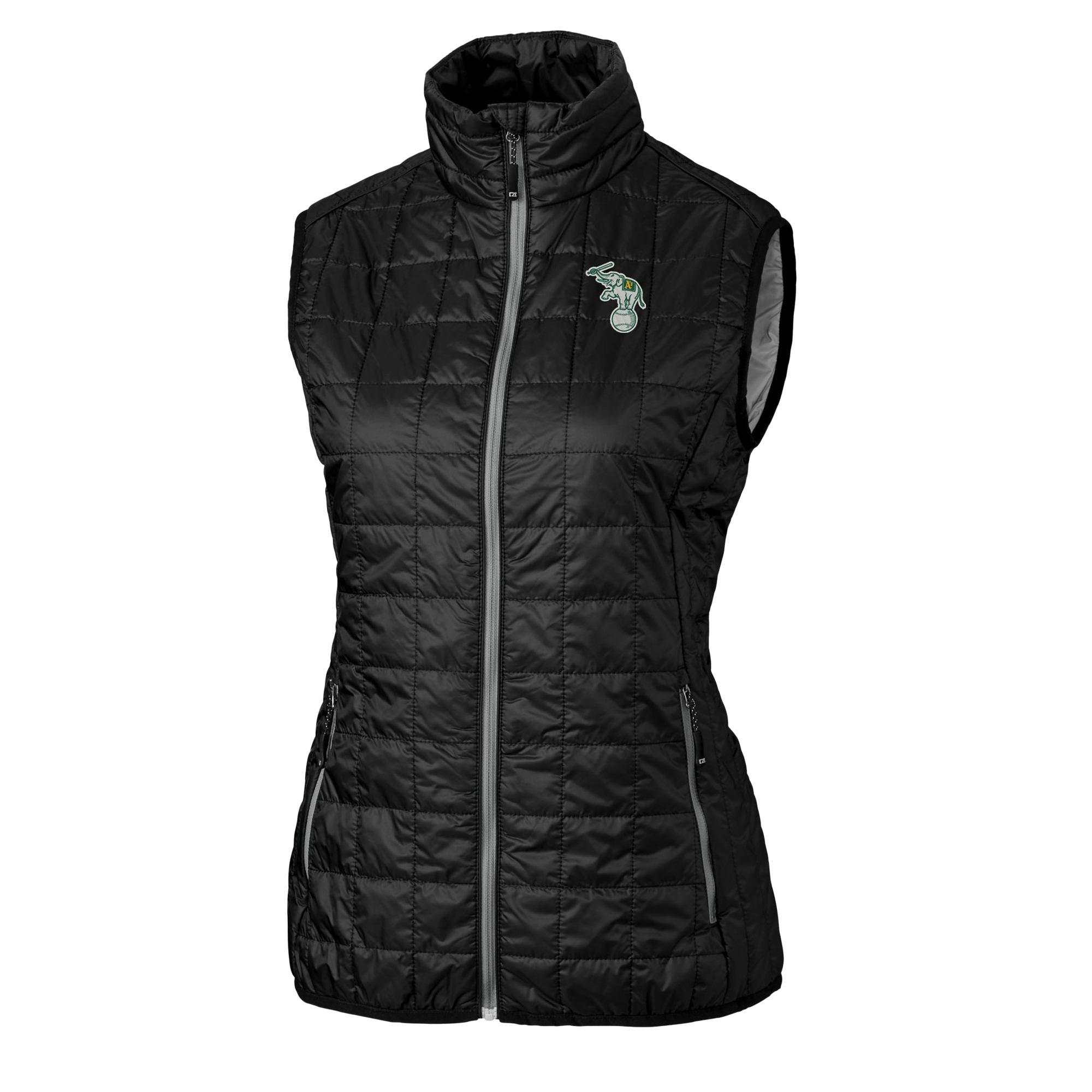 Women's Cutter & Buck Black Oakland Athletics Rainier PrimaLoft Eco Insulated Full-Zip Puffer Vest - Image 3