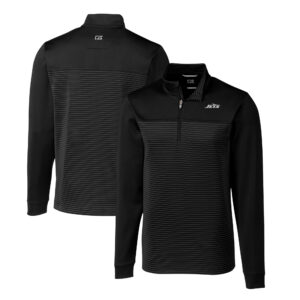 Men's Cutter & Buck Black New York Jets Monochromatic Logo Traverse Stretch Stripe Eco DryTec Tri-Blend Quarter-Zip Top