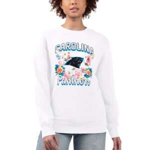 Women's G-III 4Her by Carl Banks  White Carolina Panthers Flower Logo Graphic Fleece Pullover Sweatshirt