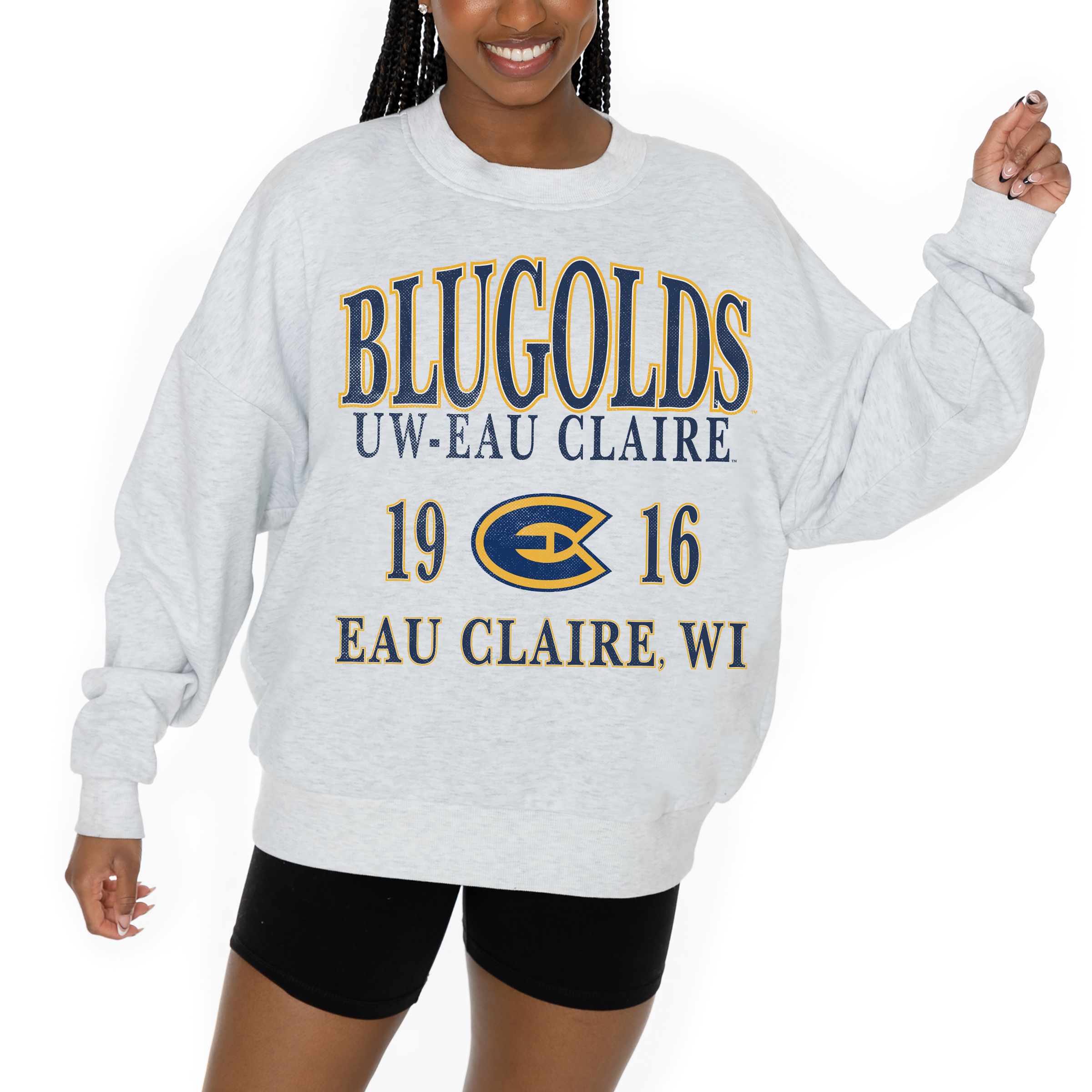 Women's Gameday Couture Ash Wisconsin Eau Claire Blugolds Premium Fleece Pullover Sweatshirt - Image 2