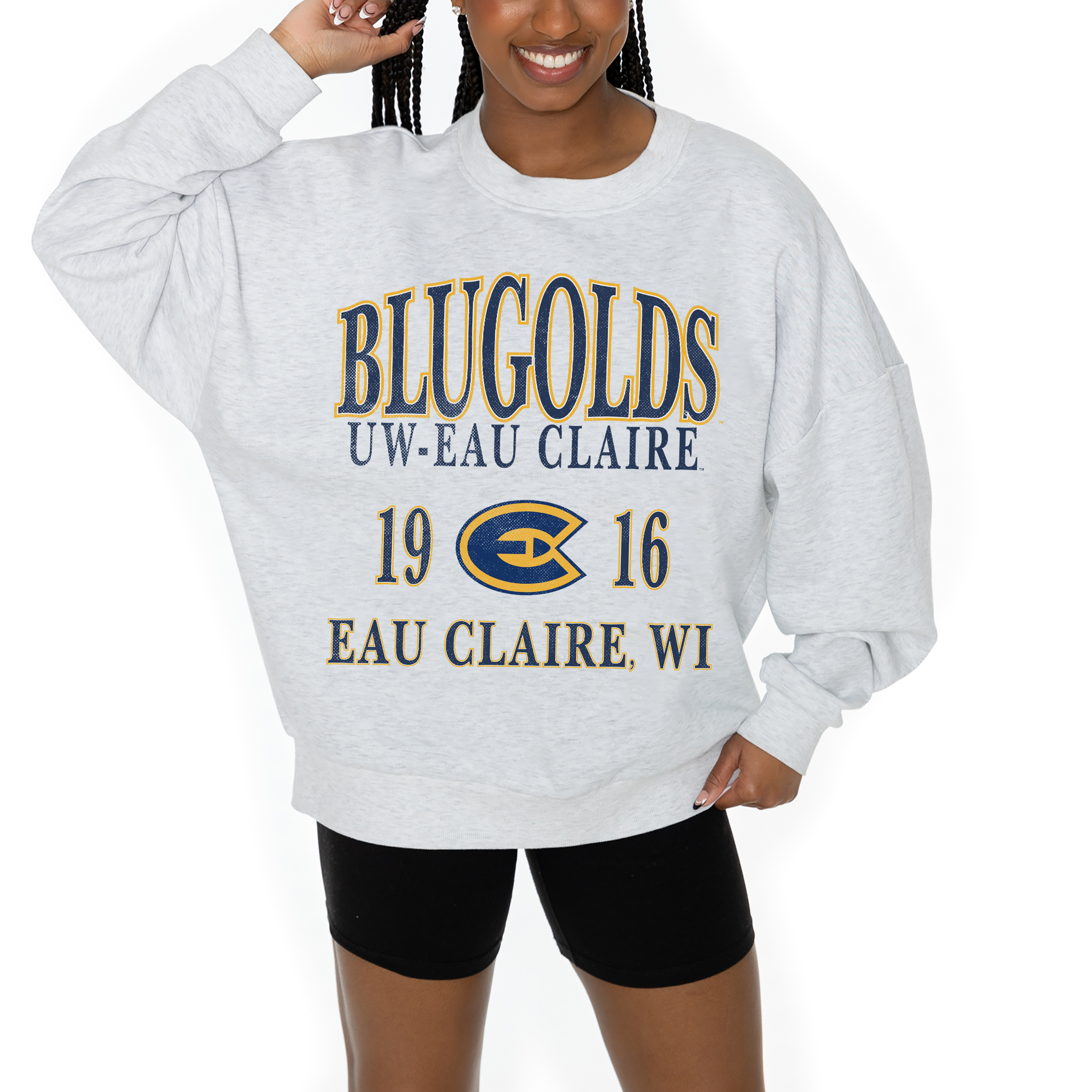 Women's Gameday Couture Ash Wisconsin Eau Claire Blugolds Premium Fleece Pullover Sweatshirt - Image 3