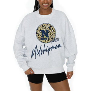 Women's Gameday Couture Ash Navy Midshipmen Premium Fleece Pullover Sweatshirt