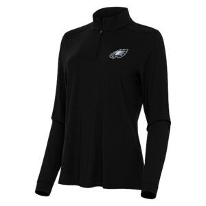 Women's Antigua  Black Philadelphia Eagles Intent Quarter-Zip Sweatshirt